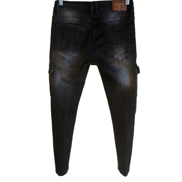 Emporio 10X Black Distressed Cargo Jogger Jeans Size M Slim Fit Denim - Picture 2 of 12